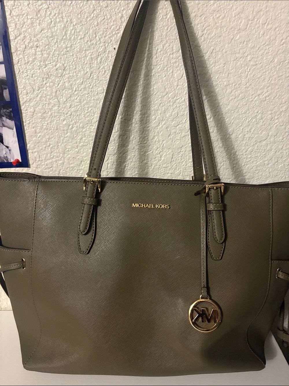 Michael Kors Olive Green Saffiano Tote with Gold Hardware